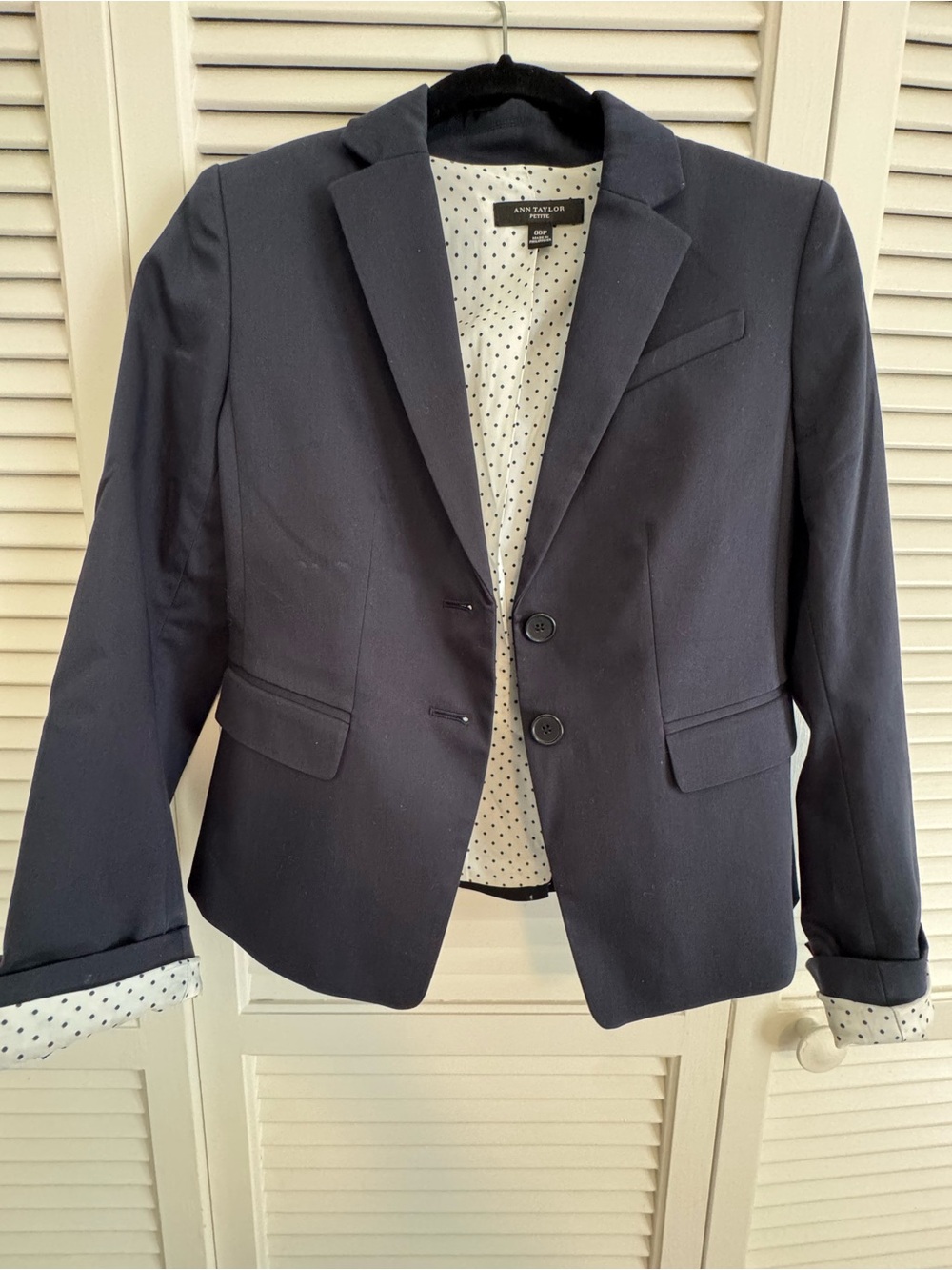 Ann Taylor Loft Navy Blazer with Polka Dot Lining - 00P